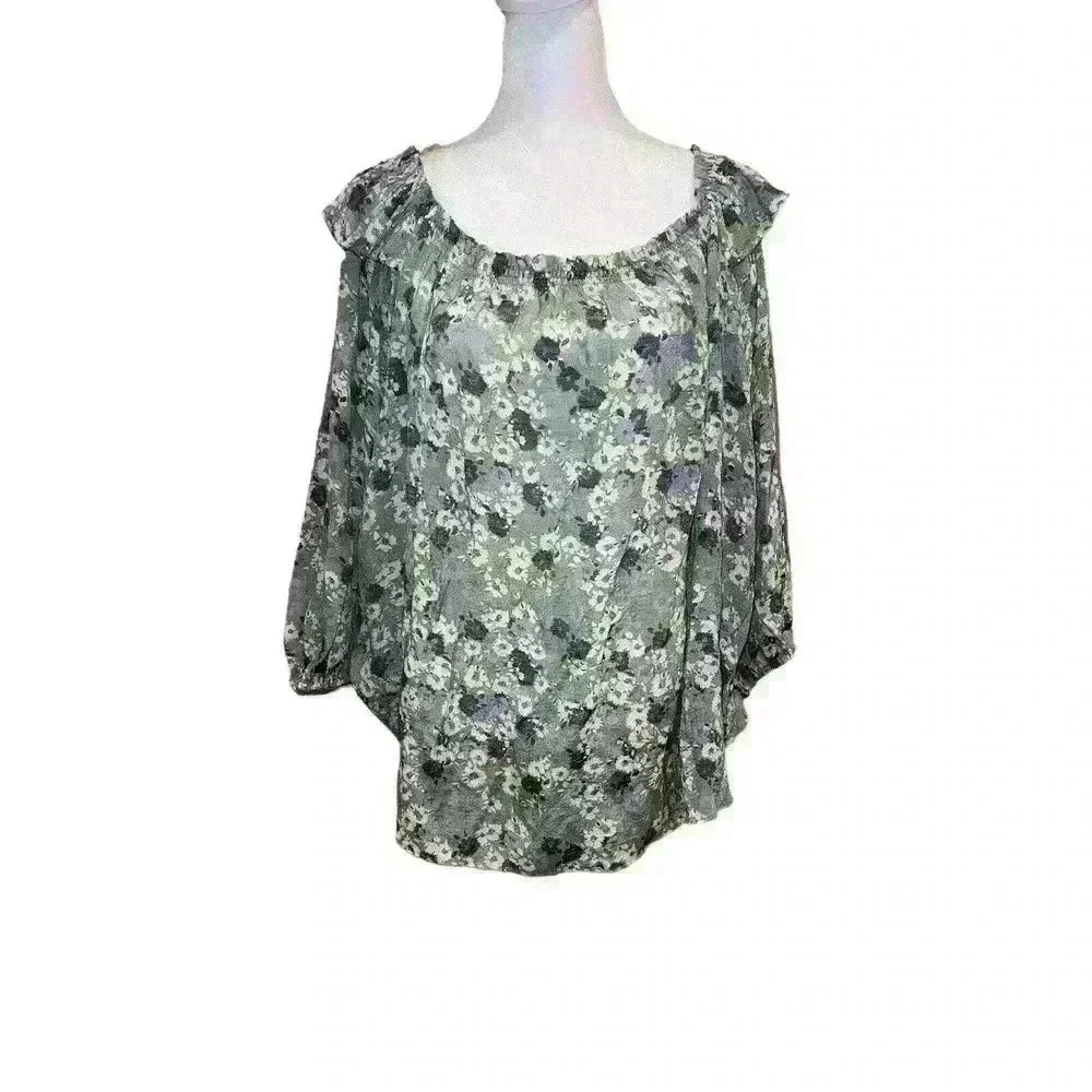 NWT Zac & Rachel Women's Size 3X Plus Floral Green Blouse